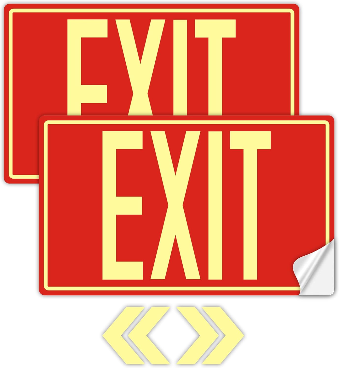 2Pack Photoluminescent Exit Sign Sticker, Glow In The Dark EXIT Signs, 12"x 7" EXIT Signs with Self-Adhesive Backing, Includes 4pcs Removable Arrows