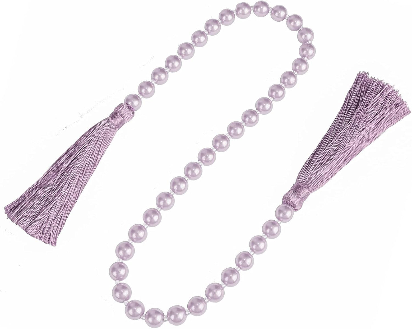 Fenghuangwu 34 Inch Pearl Glass Bead Garland with Tassels - Elegant Boho Table Decor, Fringe Wall Hanging for Wedding, Party, Farmhouse Rustic Prayer Bead Home Decoration(1 Pack,Purple)