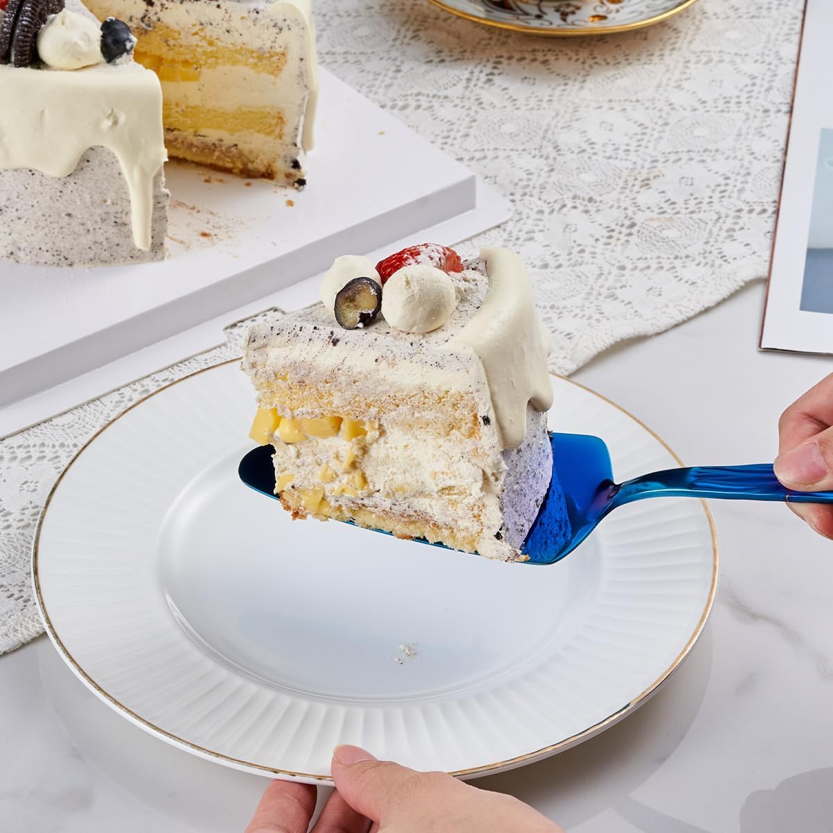 Blue Cake Cutter Set, Stainless Steel Cake Cutting Utensils Include Cake Knife and Cake Server Suitable for Weddings, Birthdays, and Anniversaries