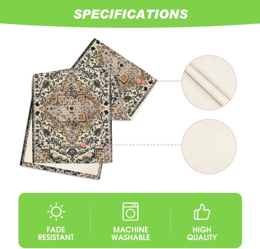 Artoid Mode Dark Blue Boho Bohemia Style Table Runner, Country Rustic Farmhouse Magical Halloween Kitchen Dining Table Decoration for Home Party Decor 13x72 Inch