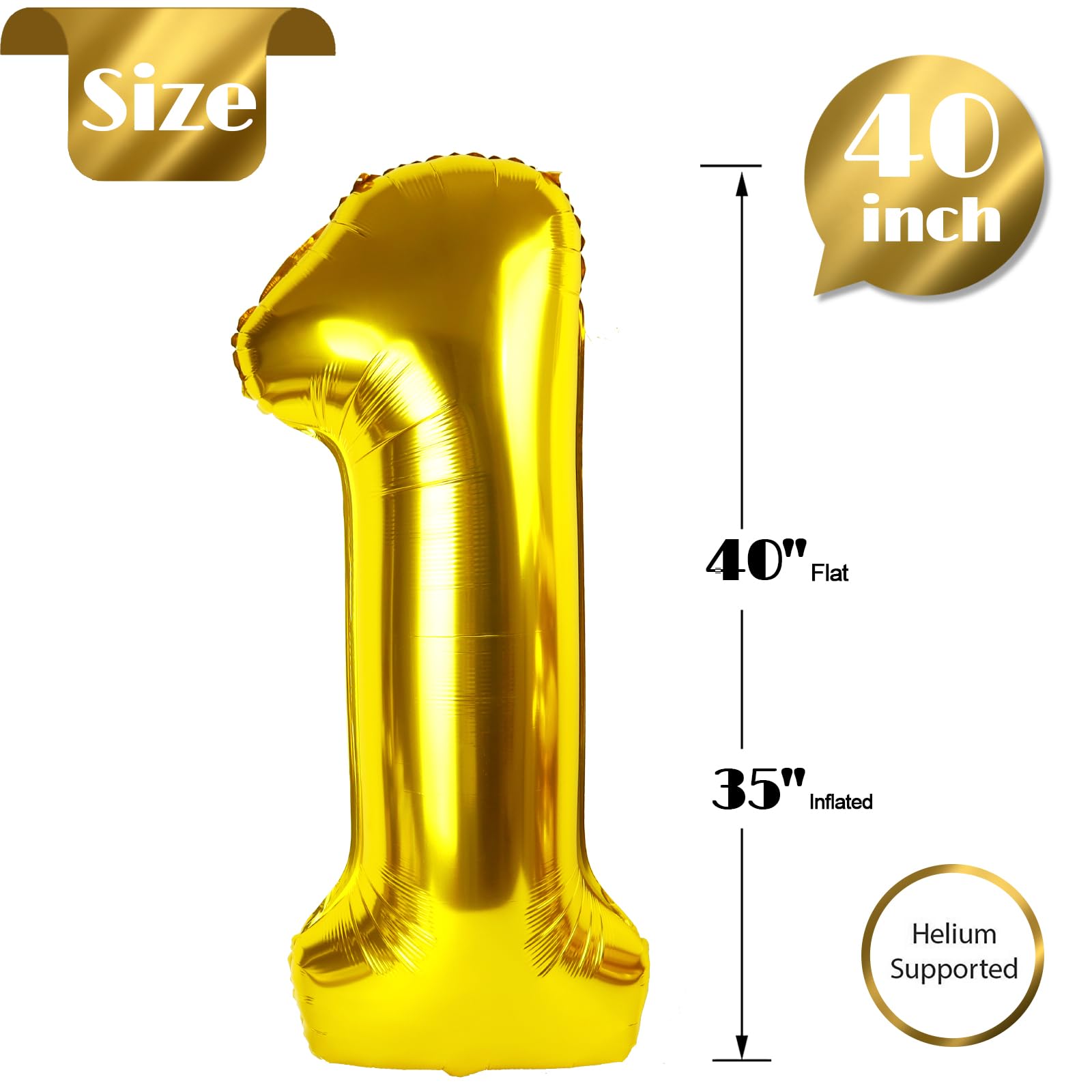 Gold 1 Balloon - Number Balloon 40 Inch, 1st Gold Birthday Decorations