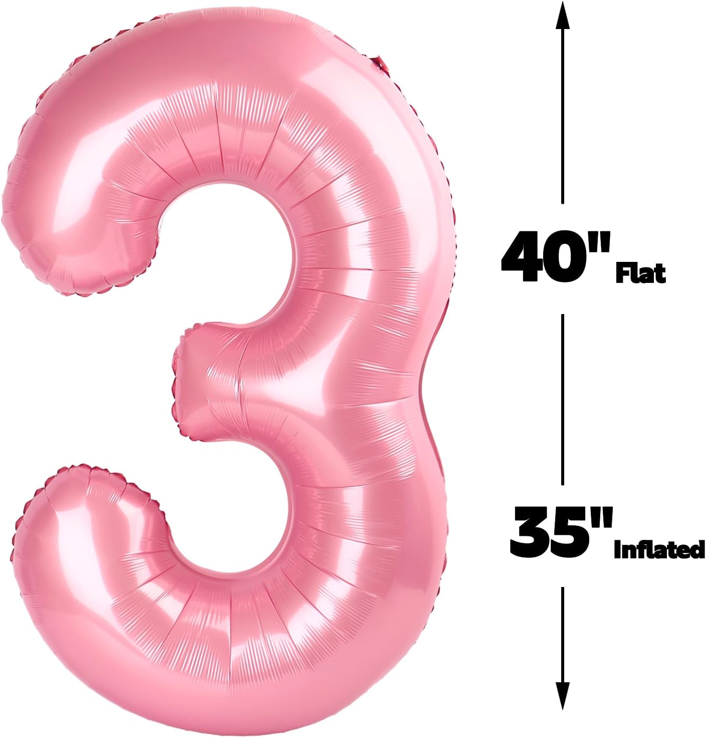 Large 40 Inch Pearlescent Pink 3 Number Balloon, 3 13 23 30 33 36 38 Pearl Pink Birthday Party Decorations, Numbers Three Foil Balloons for Anniversary Party Graduations Celebration Supplies