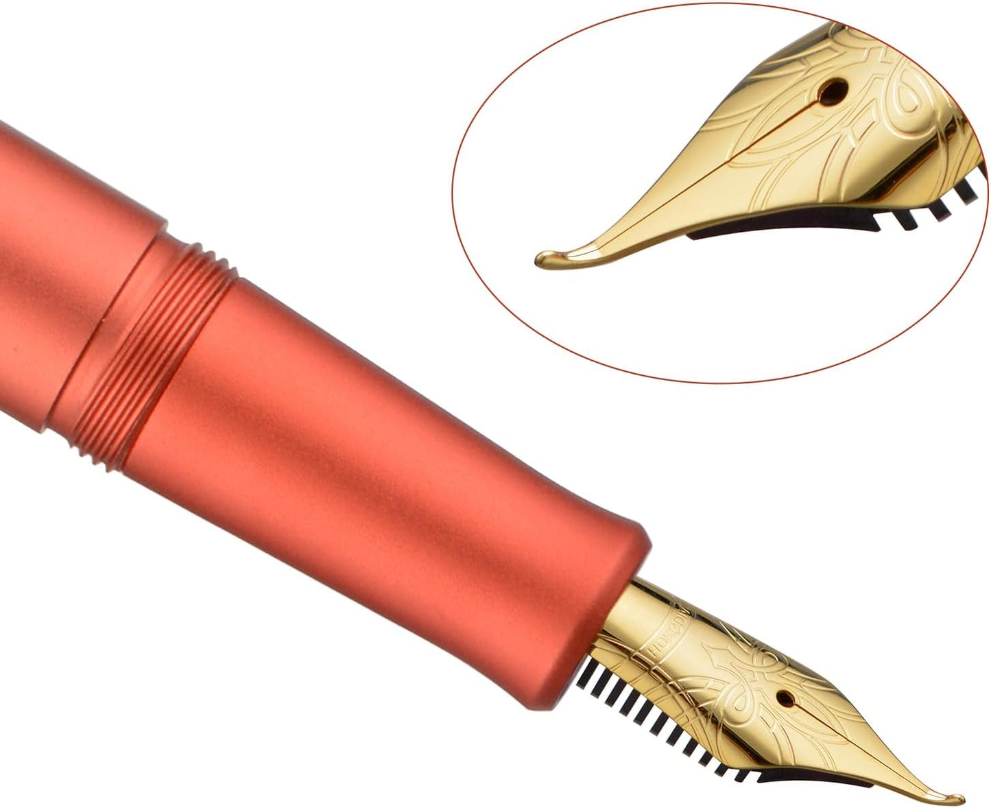 Hongdian M2 Mini Fountain Pen with Bent Nib, Sleek Shape Aluminium Short Pocket Travel Pen (Orange Red)