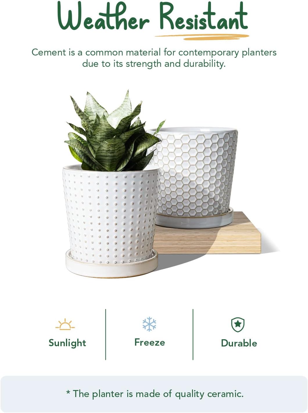LE TAUCI Ceramic Plant Pots, 5.4 Inch Pots for Indoor Plants, Planters with Drainage Hole and Saucer, Flower Pots for Succulent, Snake Plants and Cactus, Set of 2, Reactive Glaze White
