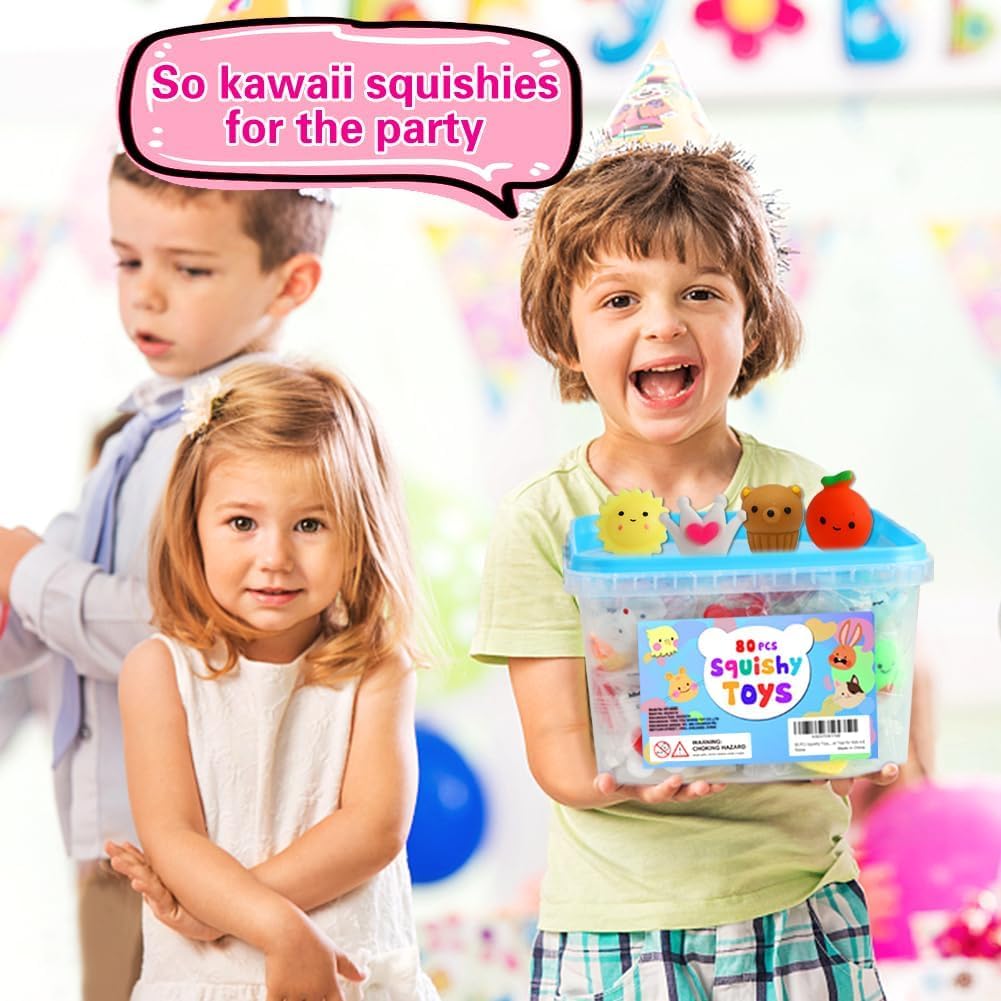 80 Pcs Party Favors for Kids 4-8, Kawaii Squishies Mochi Squishy Toys Bulk