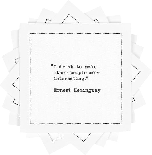 Five Star Funny White Cocktail Napkins, 50 Luxury Cotton Disposable Cocktail Party Napkins with Witty Bar Quotes, 4.5" x 4.5" for Home Bars, Game Nights, Beverages, Birthdays, Weddings & Holidays