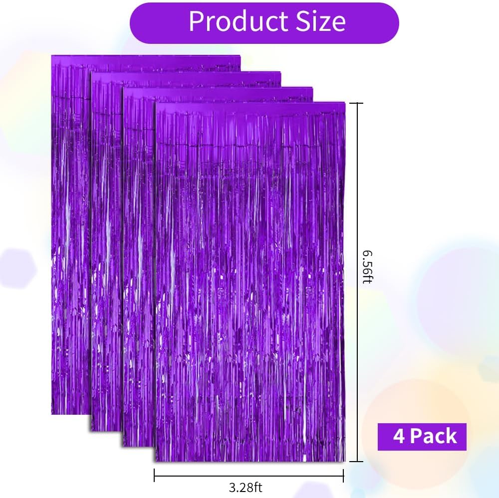 BEISHIDA 4 Pcs Purple Door Streamers Tinsel Curtain Party Streamers Backdrop Fringe Foil Wall Background for Birthday Halloween Wedding Party Decoration(3.28 ft x 6.56 ft)
