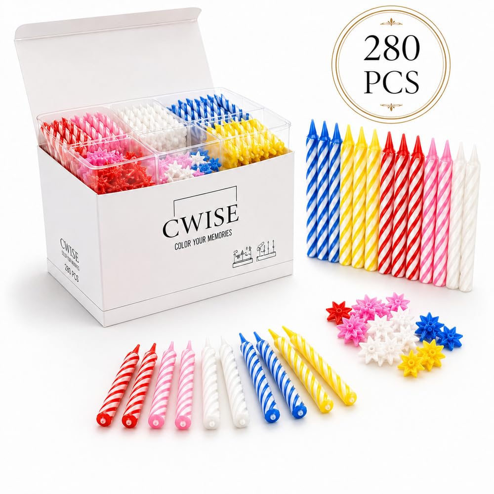 Cwise 280-Count Birthday Candles Bulk Pack with Holders – Spiral Cake & Cupcake Candles