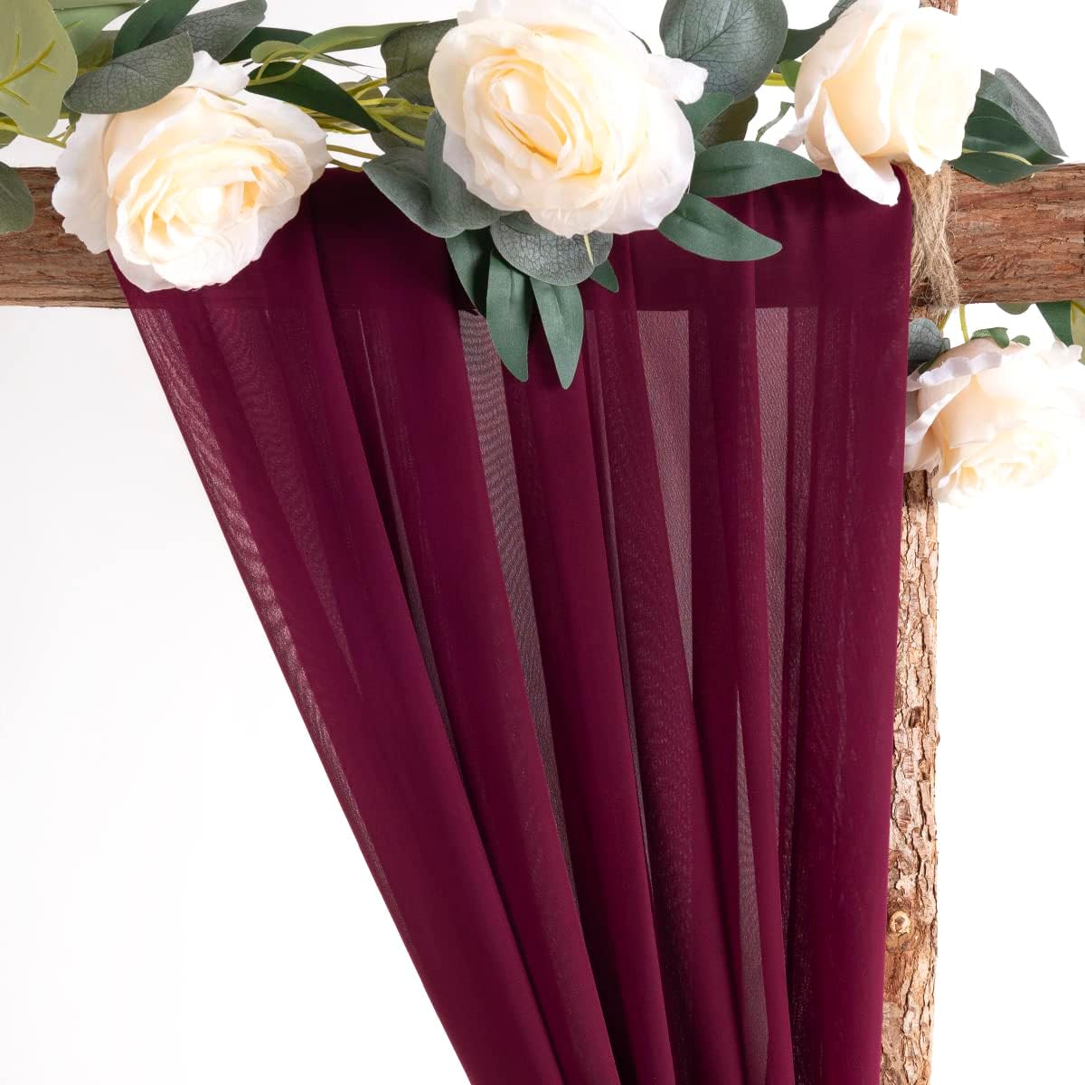 Socomi Wedding Arch Draping Fabric 3 Panels 29" x 19Ft Burgundy Sheer Chiffon Curtain Drapes 6 Yards for Wedding Ceremony Birthday Party Decoration