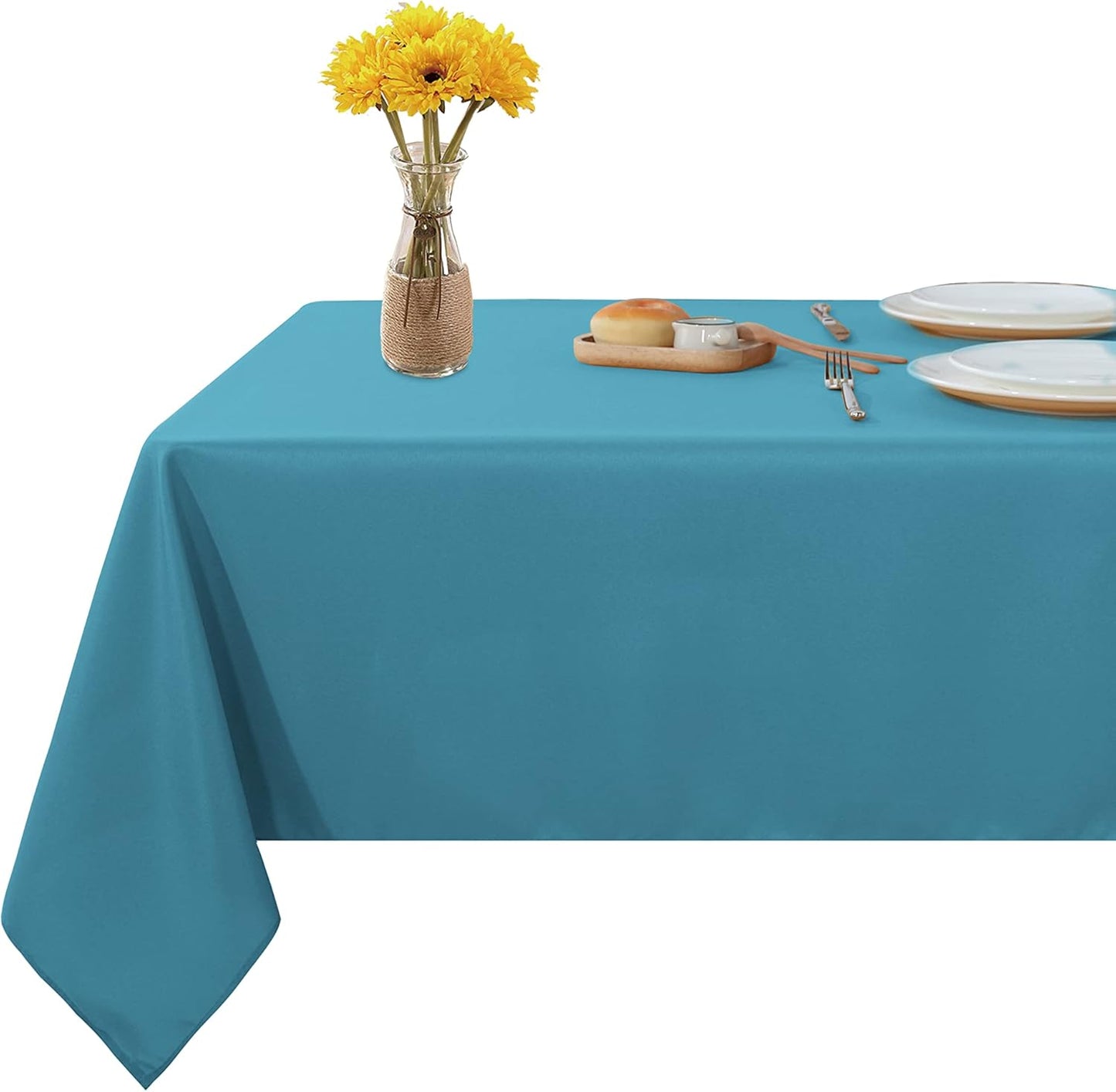 Fitable Rectangle Tablecloth Stain and Wrinkle Resistant Washable Polyester Table Cloth for Buffet Parties and Camping (60x84 inch, Teal)