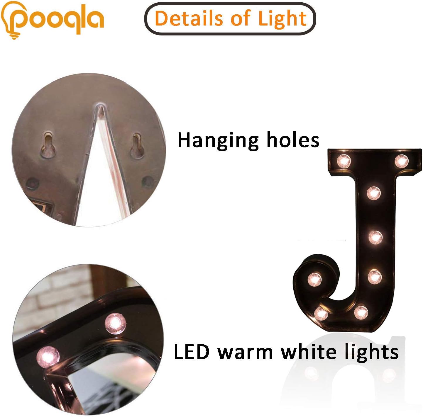 Decorative LED Illuminated Letter Marquee Sign - Alphabet Marquee Letters with Lights For Wedding Birthday Party Christmas Night Light Lamp Home Bar Decoration J, Black