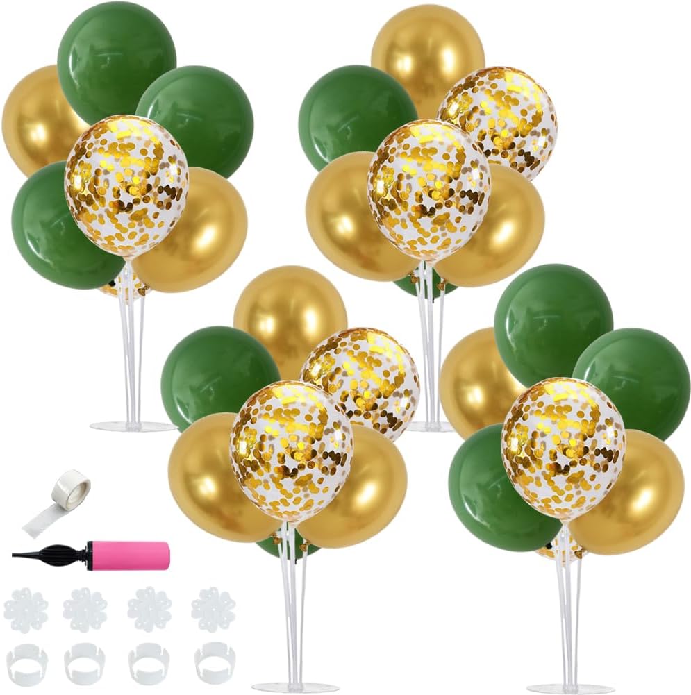 TONIFUL Sage Green and Gold Balloon Centerpieces for Table,Balloon Stand Centerpiece Table Decorations for Birthday,Baby Shower,Woodland Party Decorations Christmas (4 Set)