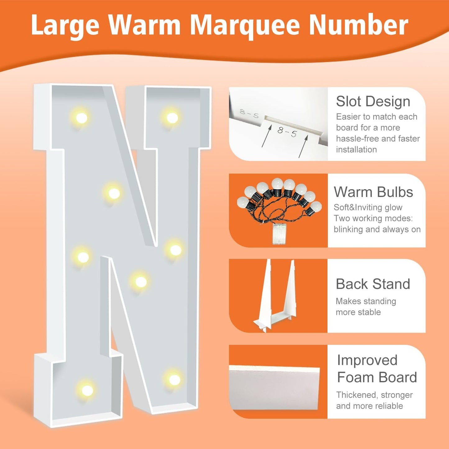 3FT Marquee Letter N, Block Marquee Light Up Letters for Birthday Baby Shower Party Backdrop Decor, Large Light Up Letters for Indoor & Outdoor Wedding Engagement Party Decorations