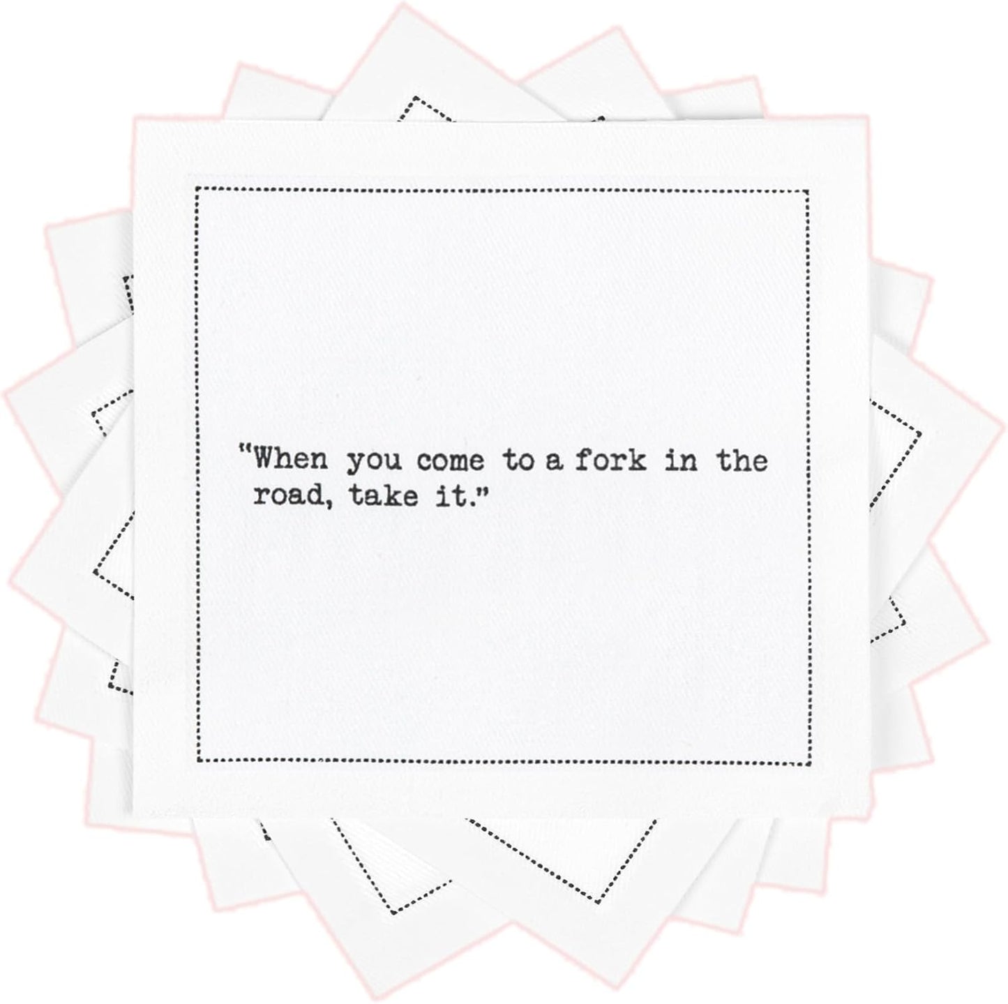 Five Star Napkins White Cocktail Napkins – 50 Luxury Cotton Disposable Cocktail Party Napkins with Quotes – 4.5" x 4.5" for Home Bars, Game Nights, Beverages, Birthdays, Weddings & Holidays