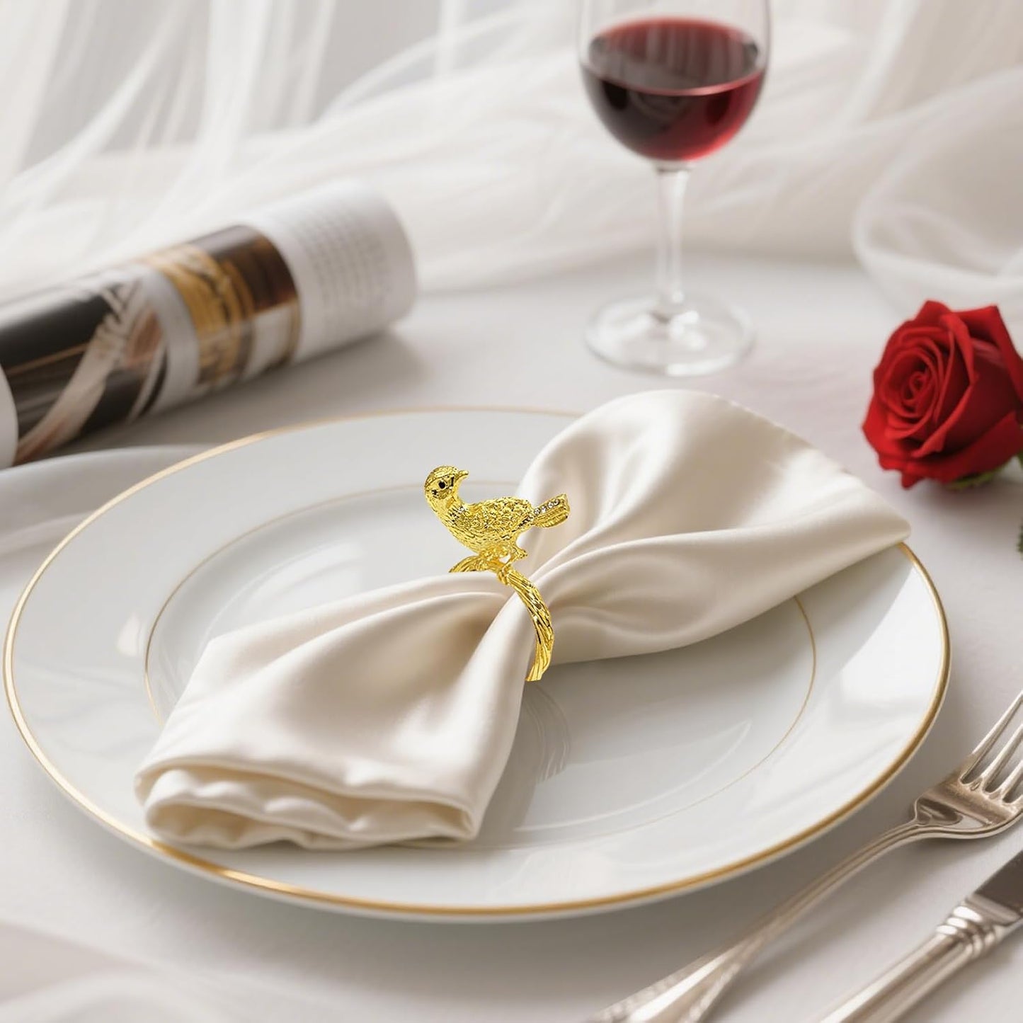 Napkin Rings Set of 8 Gold Bird Napkin Rings for Napkins,Shiny Metal Napkin Holders for Cloth Napkins,Unique Rustic Napkin Ring Holders,Summer Napkin Ring for Farmhouse Dining Table Decor