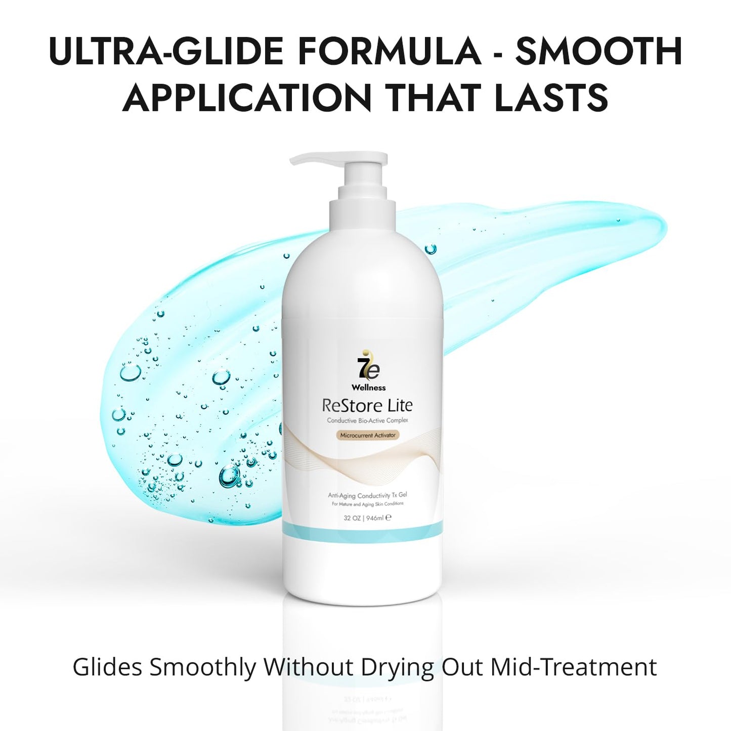 7E Wellness Myolift Restore Lite Gel- 32oz - Conductive Gel for Beauty & Skincare, Microcurrent, Face Mask Brush - 32oz / 1L