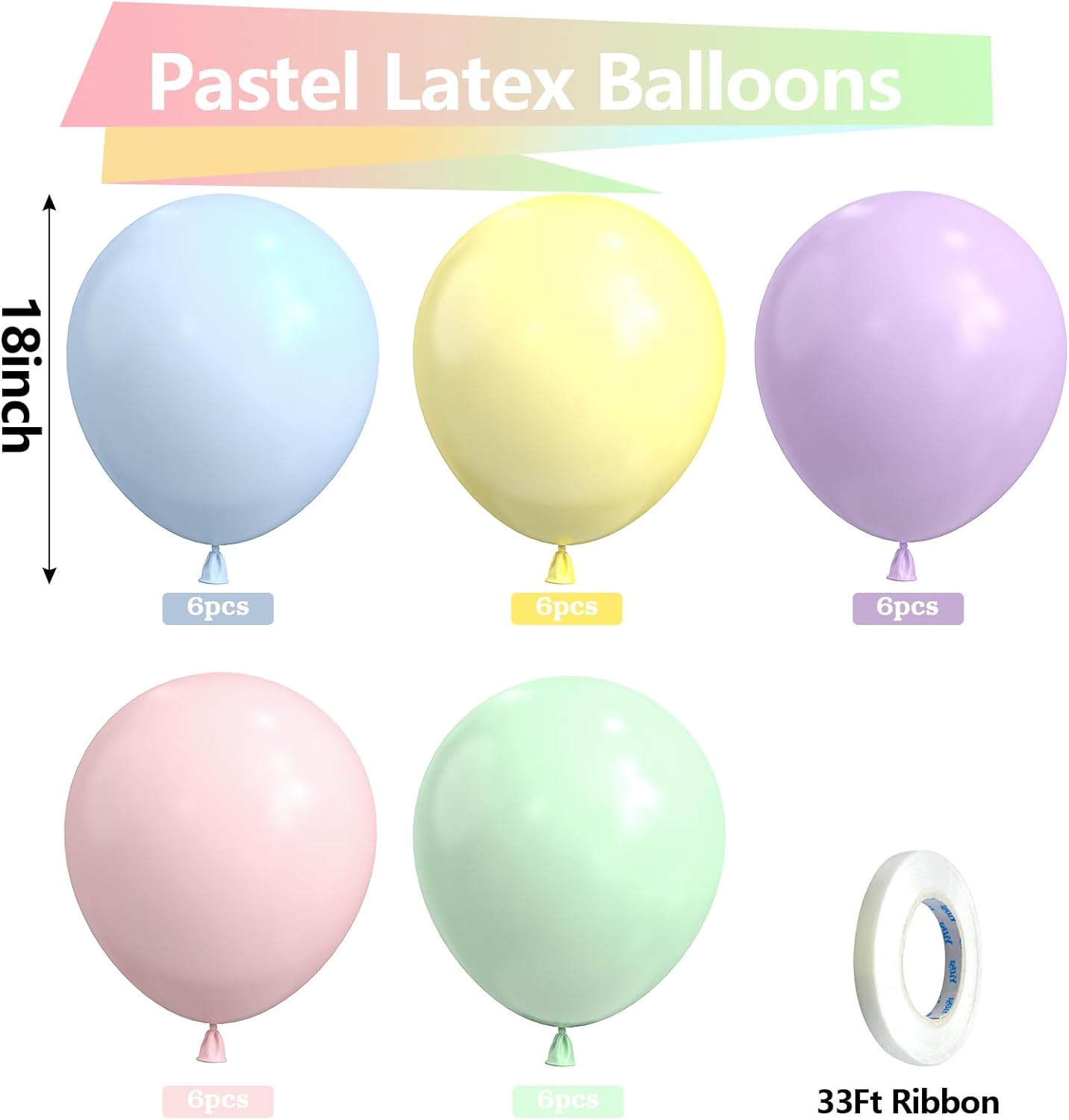 Bezente Pastel Balloons 18 Inch - 30 Pack Large Thick Macaron Balloons Big Round Multicolor Latex Balloons for Birthday Bridal Shower Wedding Rainbow Party Decorations