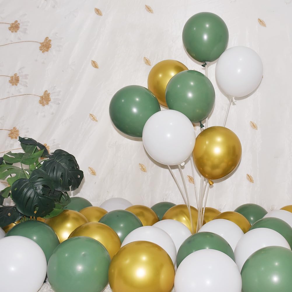 300 Pack Sage Green Gold and White Balloons 5 Inch Latex Green White Metallic Gold Bulk Small Balloon Arch Garland Kit for Birthday Wedding Bridal Baby Shower Supplies Graduation Party Decorations