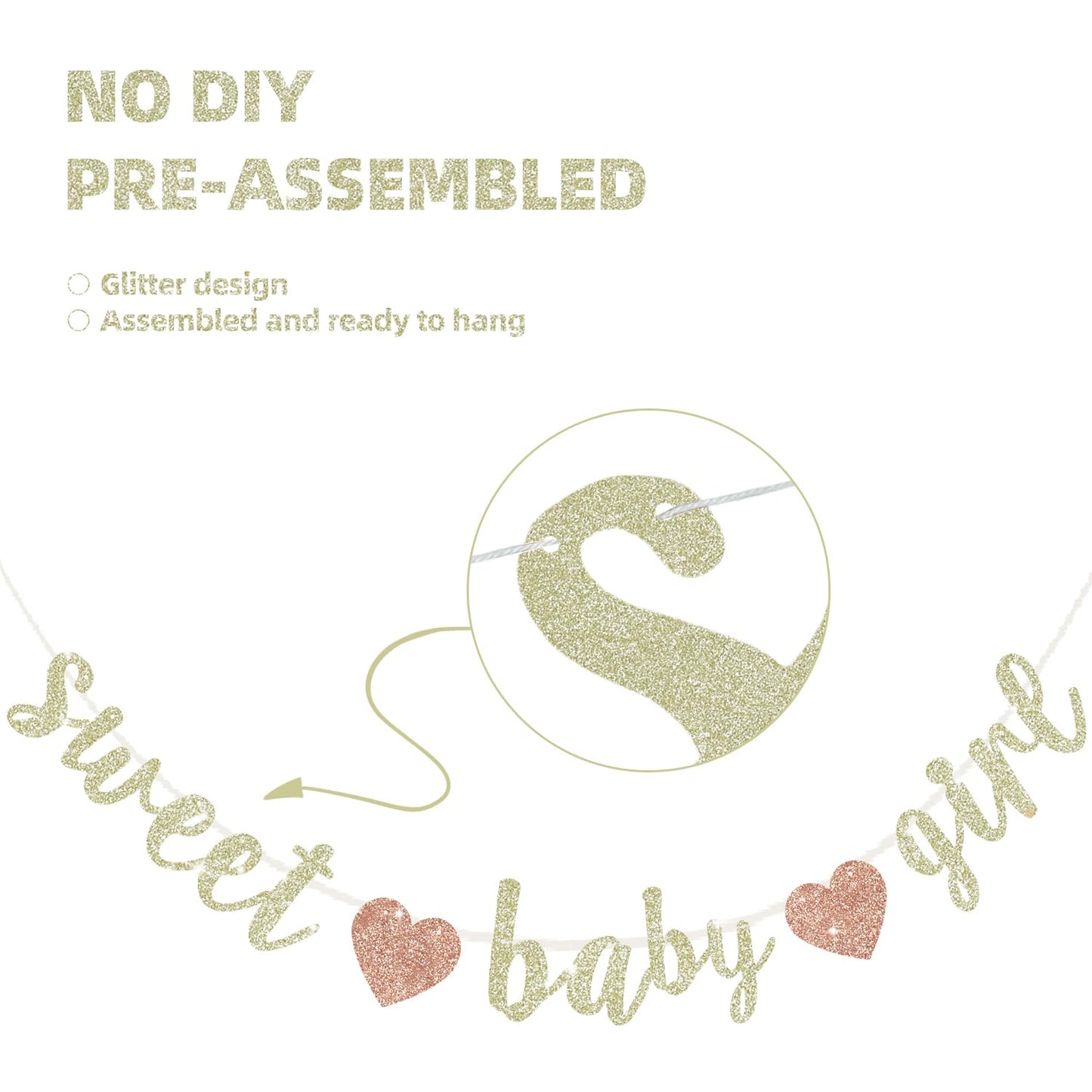 BEISHIDA Pre-Strung Glitter Champagne Girl Baby Banner Baby Shower Decor
