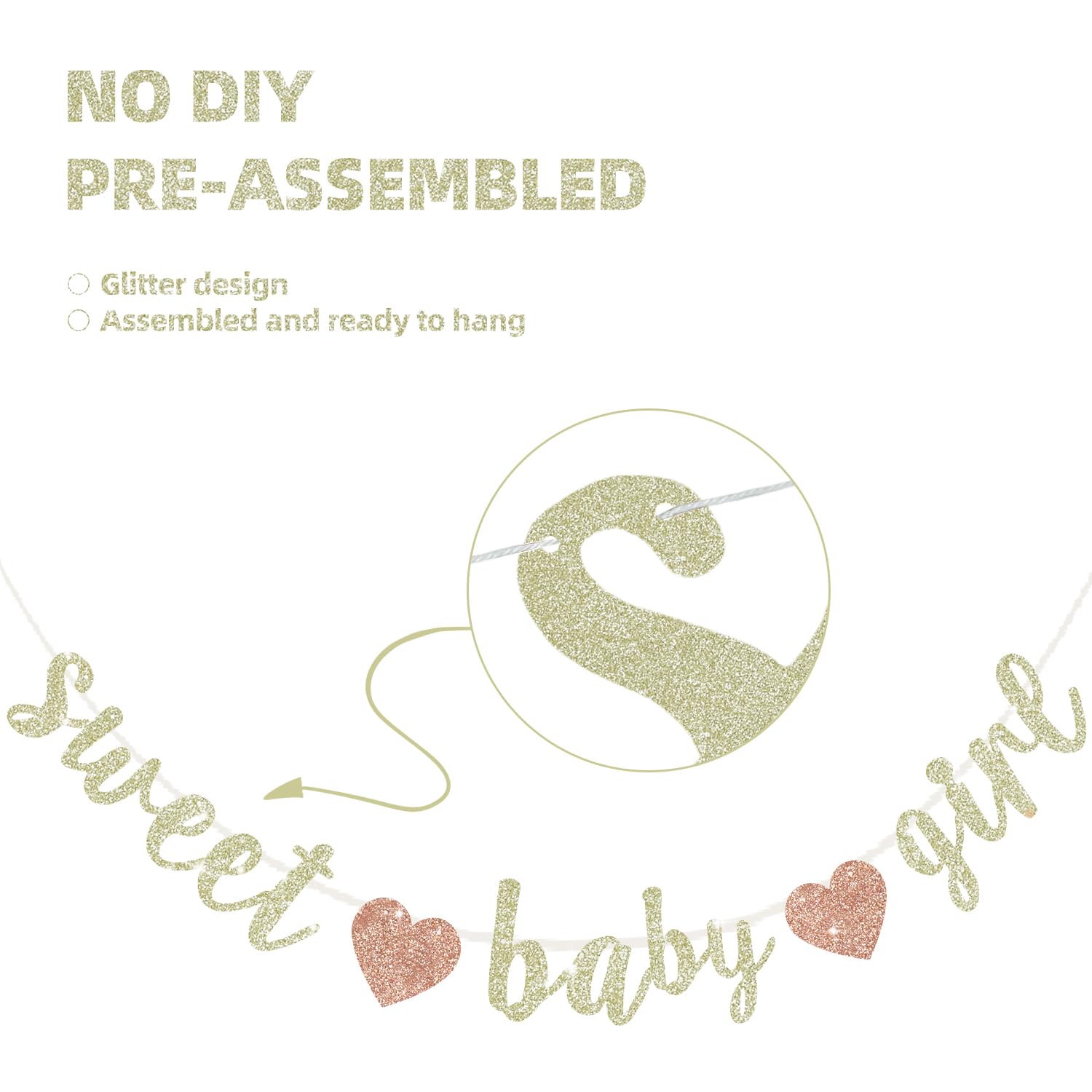 BEISHIDA Pre-Strung Glitter Champagne Girl Baby Banner Baby Shower Decor