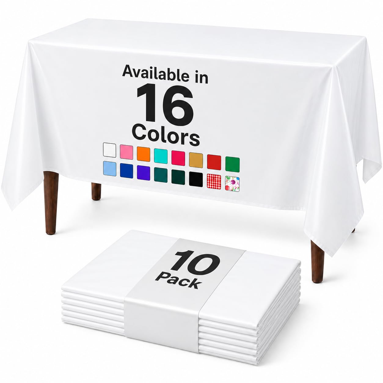Auros 10-Pack Plastic Tablecloths, 54x108 Inch Disposable Table Covers, 8FT