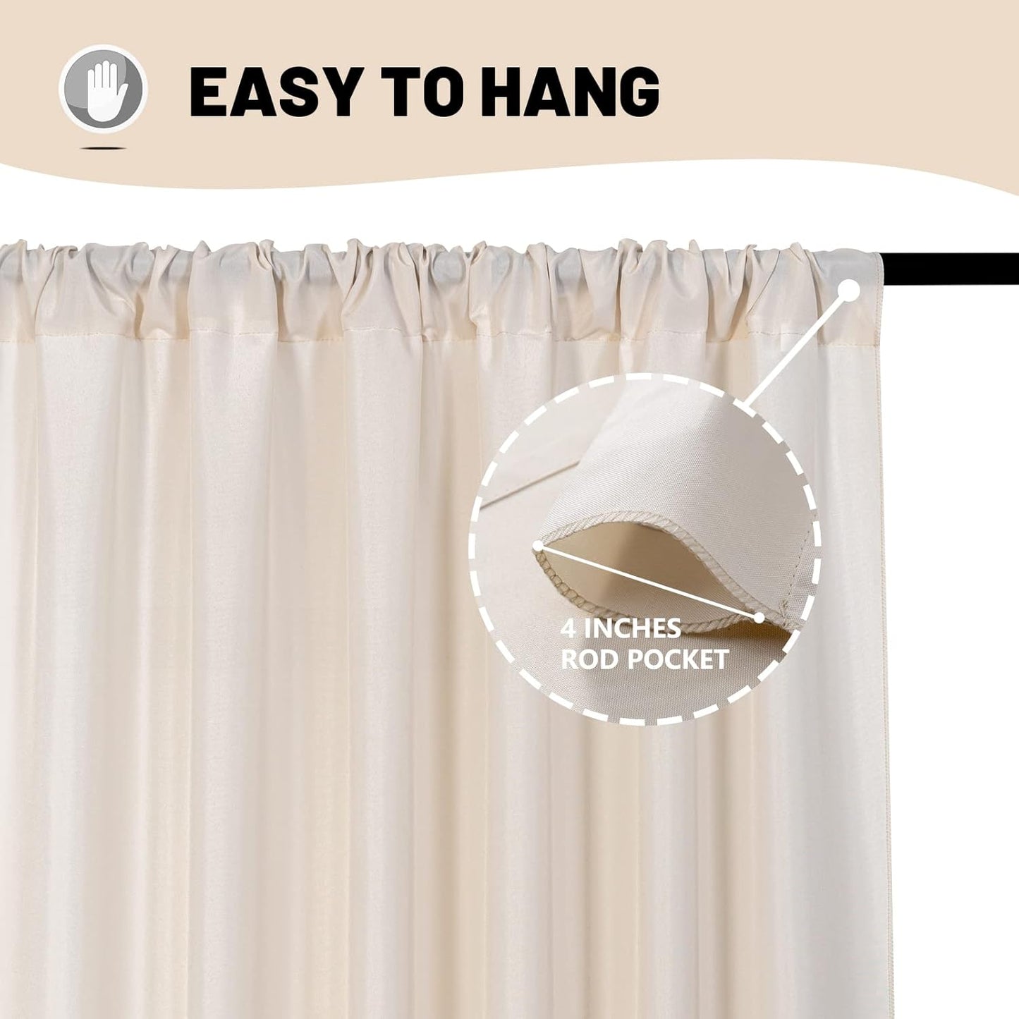 10ft x 10ft Beige Backdrop Curtains for Wedding Birthday Baby Shower Photography Backdrop Fabric Curtains Drapes Home Window Decorations Rod Pocket Light Filtering Window Drapes,5ft x 10ft, 2 Panels