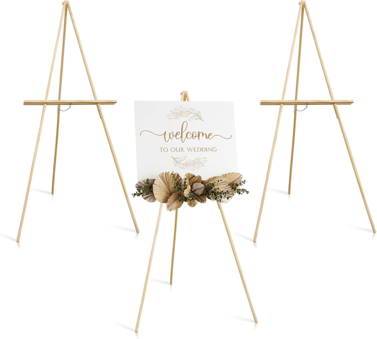 Wooden Easels for Display, Wood Easels for Wedding Signs, Stand Tripod with Adjustable Tray A-Frame Light Duty for Poster, Welcome Sign, Art Show & Baby Shower (3 Pack, 63")