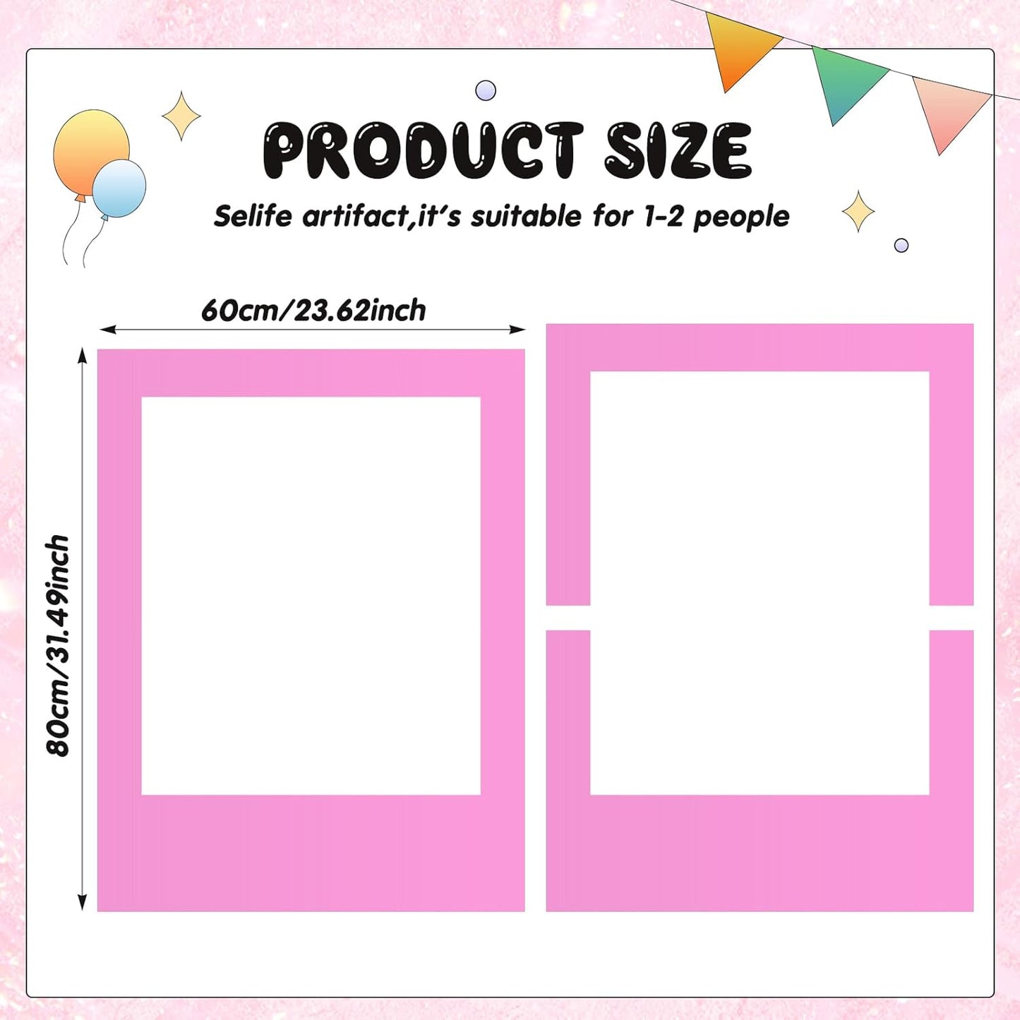 32 x 24 Inch Large Blank DIY Photo Booth Props Picture Frame Party Frame DIY Photo Booth Props Selfie for Birthday, Graduation, Christmas Holiday Party(Pink,Vertical)