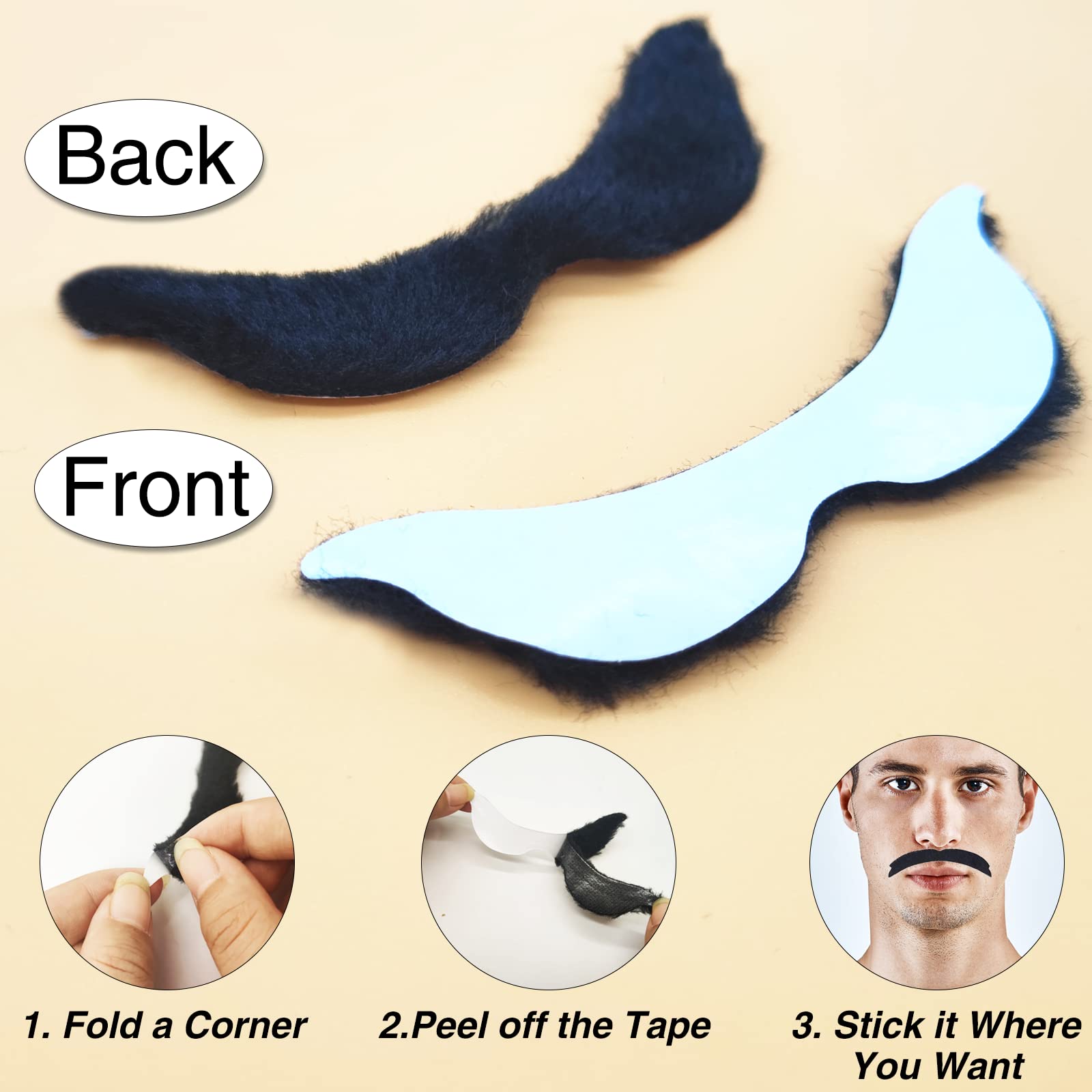 KICNIC 60 Pcs Fake Mustaches Self Adhesive, 20 Designs for Costume Party
