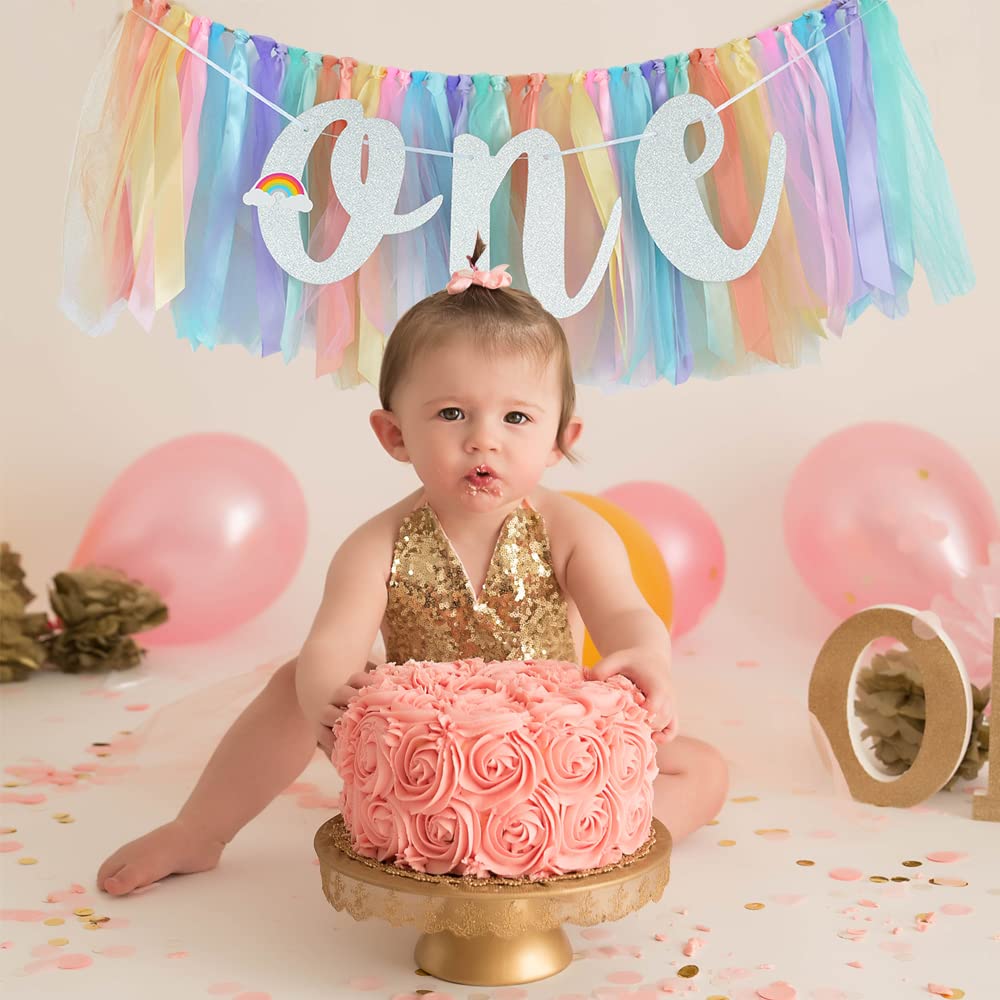 BEISHIDA 1st Birthday High Chair Banner Garland - Pastel Rainbow Baby Shower Decorations,Rainbow