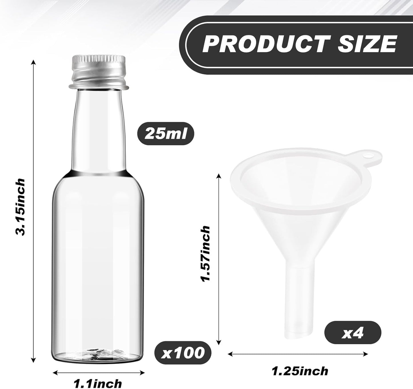 Tessco for you 100 Pcs Mini Liquor Bottles Plastic Mini Salad Dressing Bottle Christmas Small Shooter Alcohol Holders with Cap Wine Hot Sauce(0.8 oz,Silver)