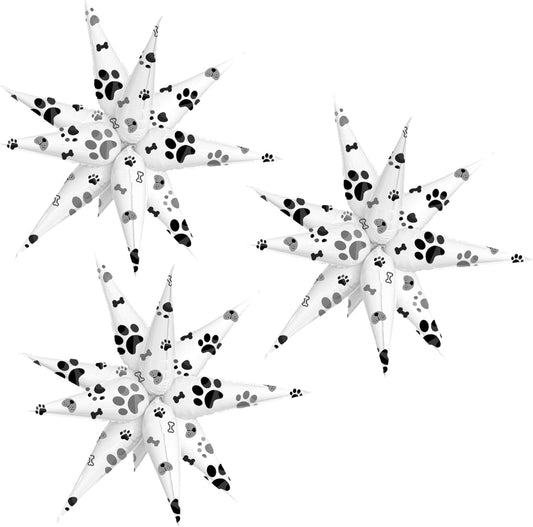 3pcs 26inch 3D paw Explosion Star foil balloon, dog paw theme Foil Cone star burst Balloons for dog Birthday Wedding New Year Party Event