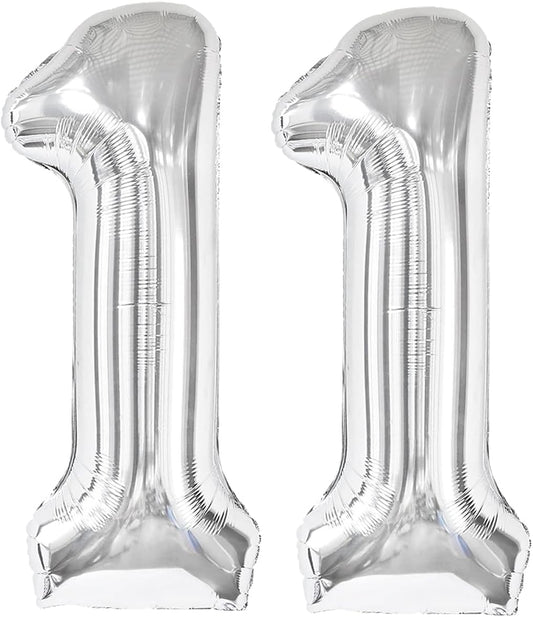 Silver Number 11 Balloon 40 inch, 11 Number Birthday Balloon for Boy Girl, Silver One for 1st 11 Birthday Party, Anniversary Celebration Number Balloons