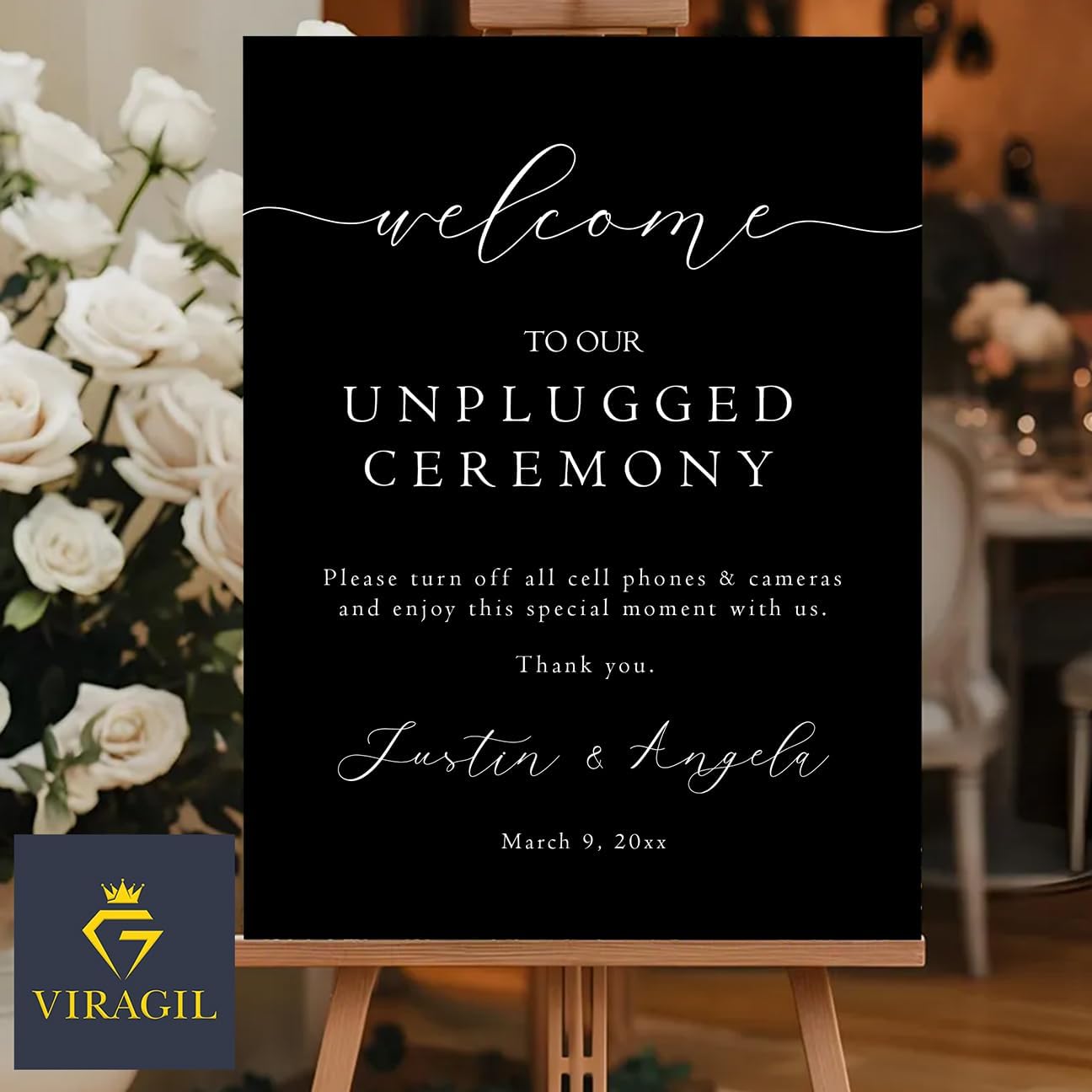 Unplugged Ceremony Wedding Yard Sign – Minimalist Outdoor Sign – Custom Name & Date – Acrylic or Plastic Board