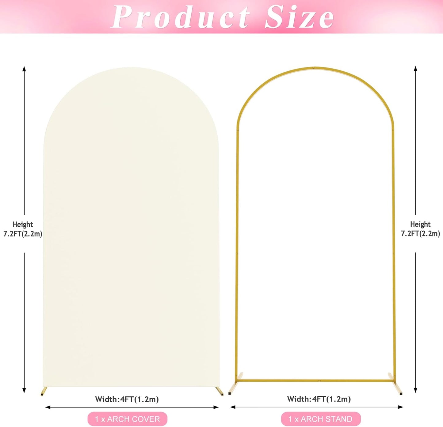 Wokceer 7.2 FT Wedding Arch Backdrop Stand and Arch Cover Metal Arch Stand with Arch Stand Cover for Birthday Party Wedding Ceremony Bridal Baby Shower Event Decor