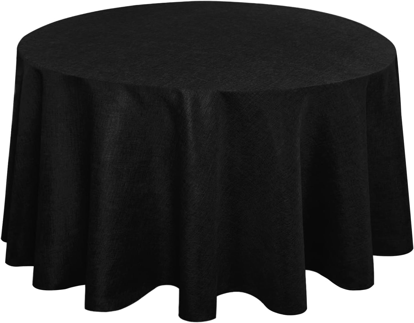 Hiasan Round Linen Tablecloth 120 Inch - Wrinkle and Stain Resistant Washable Polyester Fabric Table Cloth for Dining Room Kitchen Party, Black