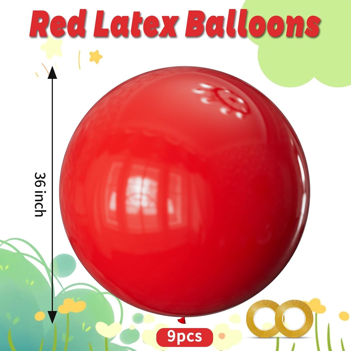 KAWKALSH Red Balloons, 9pcs 36 Inch Red Latex Balloons for Garland or Balloon Arch as Birthday Party Wedding Baby Shower Decorations