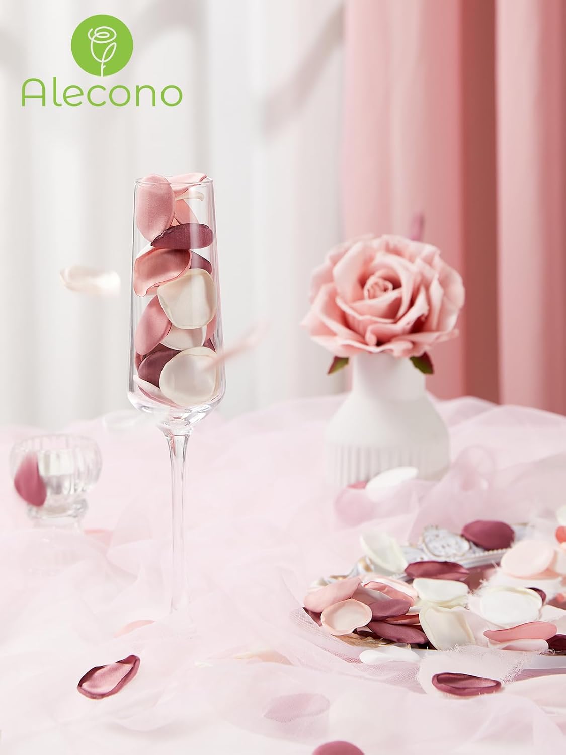 Alecono 𝟰𝟬𝟬𝙋𝙘𝙨 Silk Rose Petals, Fake Pink Rose Petals for Wedding Proposal Flower Girl Basket, Flower Petals to Throw at Wedding for Birthday Party Decoration