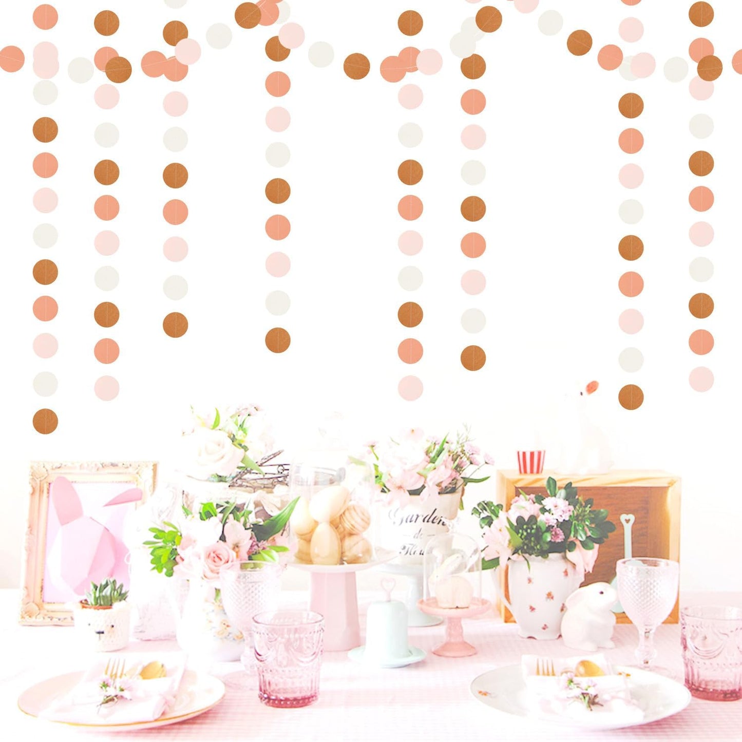 Pink-Brown Peach Party-Decorations Streamers Garland - 52ft Boho Fall Groovy Hanging Paper Banner,Baby Bridal Shower Wedding Autumn Neutral Birthday Room Home Thanksgiving Day Halloween Decor Hugfond