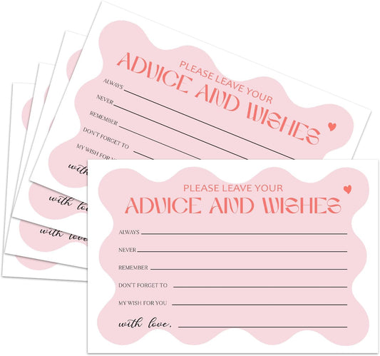 25 Advice and Wishes Cards, Pink Wavy Fill-In Advice Cards for Bridal Shower Wedding Birthday Party Baby Shower Graduation Party, Well Wishes Card for Mr & Mrs Adults, Party Supplies -01