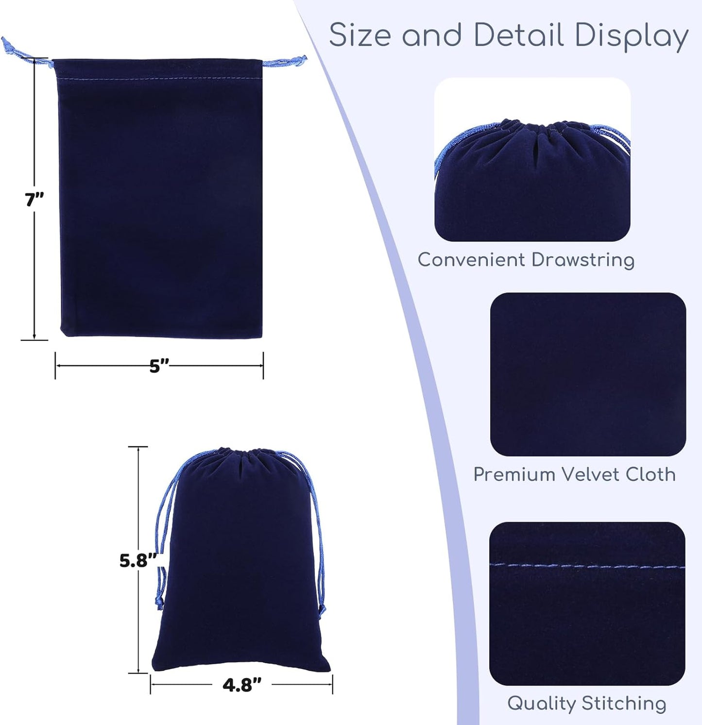 Velvet Drawstring Jewelry Bag, 50Pcs Blue Dice Bag, 5x7 Tarot Card Pouch, Or Wrapping Halloween Party Favors, Mojo, Small Bussiness, Pendents, Bracelet, Customers