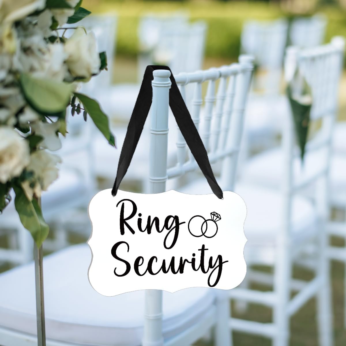 Acrylic Wedding Sign, Ring Bearer Sign, Ring Security Decor, for Rustic Wedding Decor Hanging Signs, Acrylic Wall Art With Ribbon for Chairs Weddings Reception Decorations and Event Party (White)