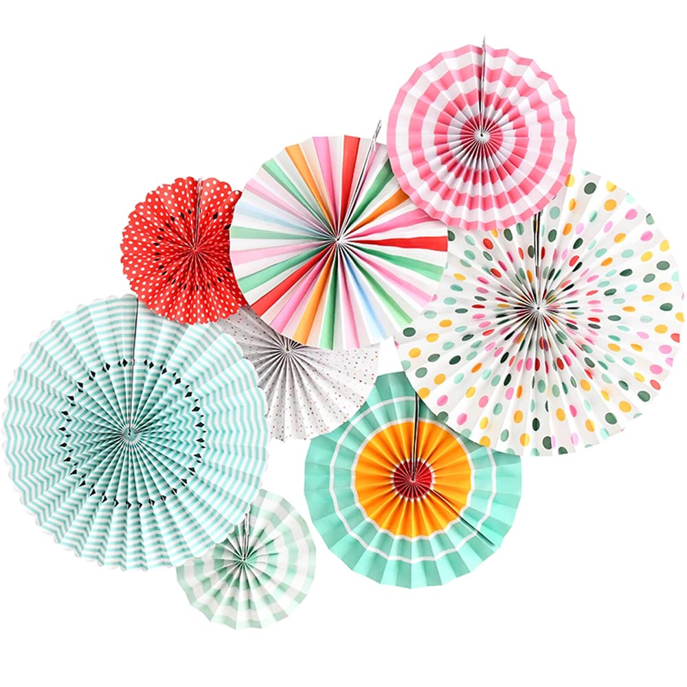 Aiminjey Hanging Paper Fans Party Set, Round Paper Fan Party Decoration, Set of 8 Decorative