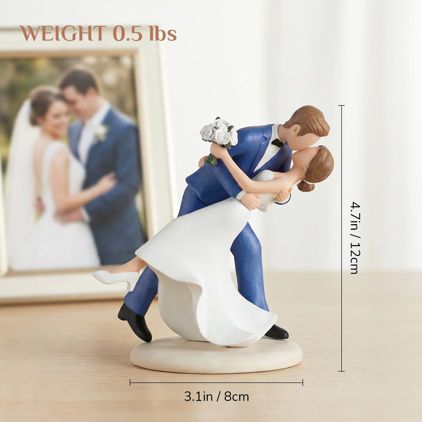 Storieme 4.7” Classy Bride and Groom Cake Toppers (0.5LBS with Secure Base)