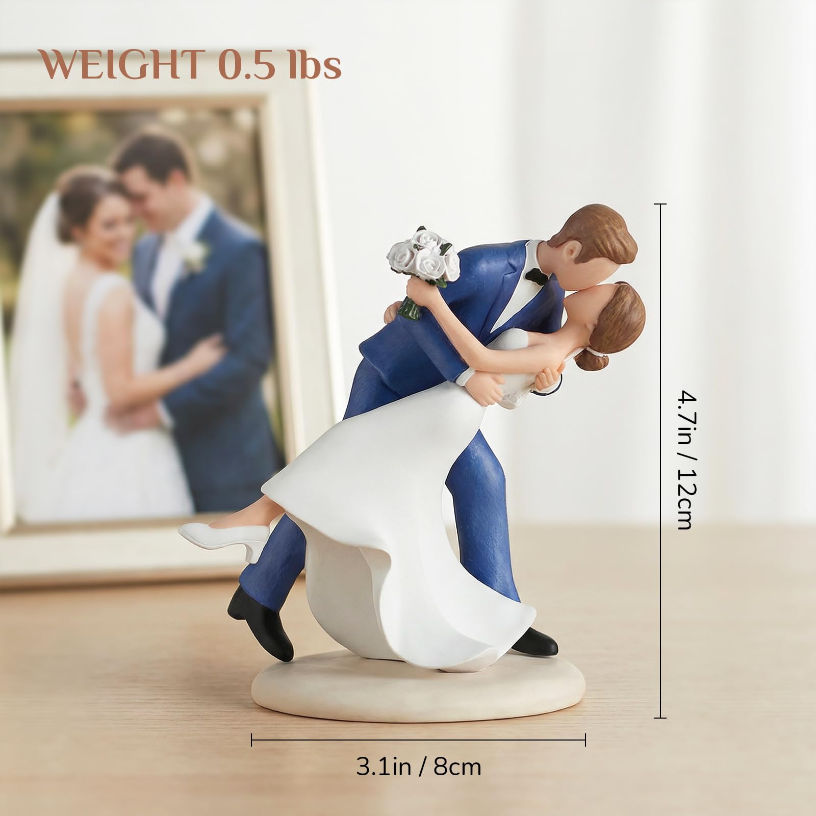 Storieme 4.7” Classy Bride and Groom Cake Toppers (0.5LBS with Secure Base)