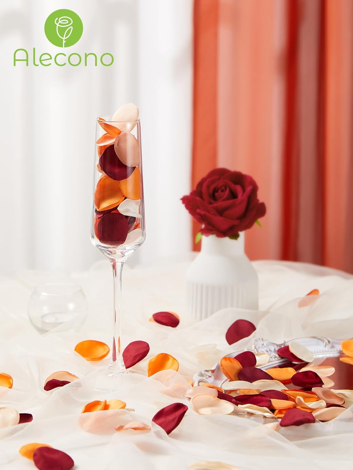 Alecono 400 pcs Silk Rose Petals, Faux Rose Flower Petals for Wedding Flower Girl, Orange Fall Fake Silk Petals Artificial Flower Petals for Bridal Shower