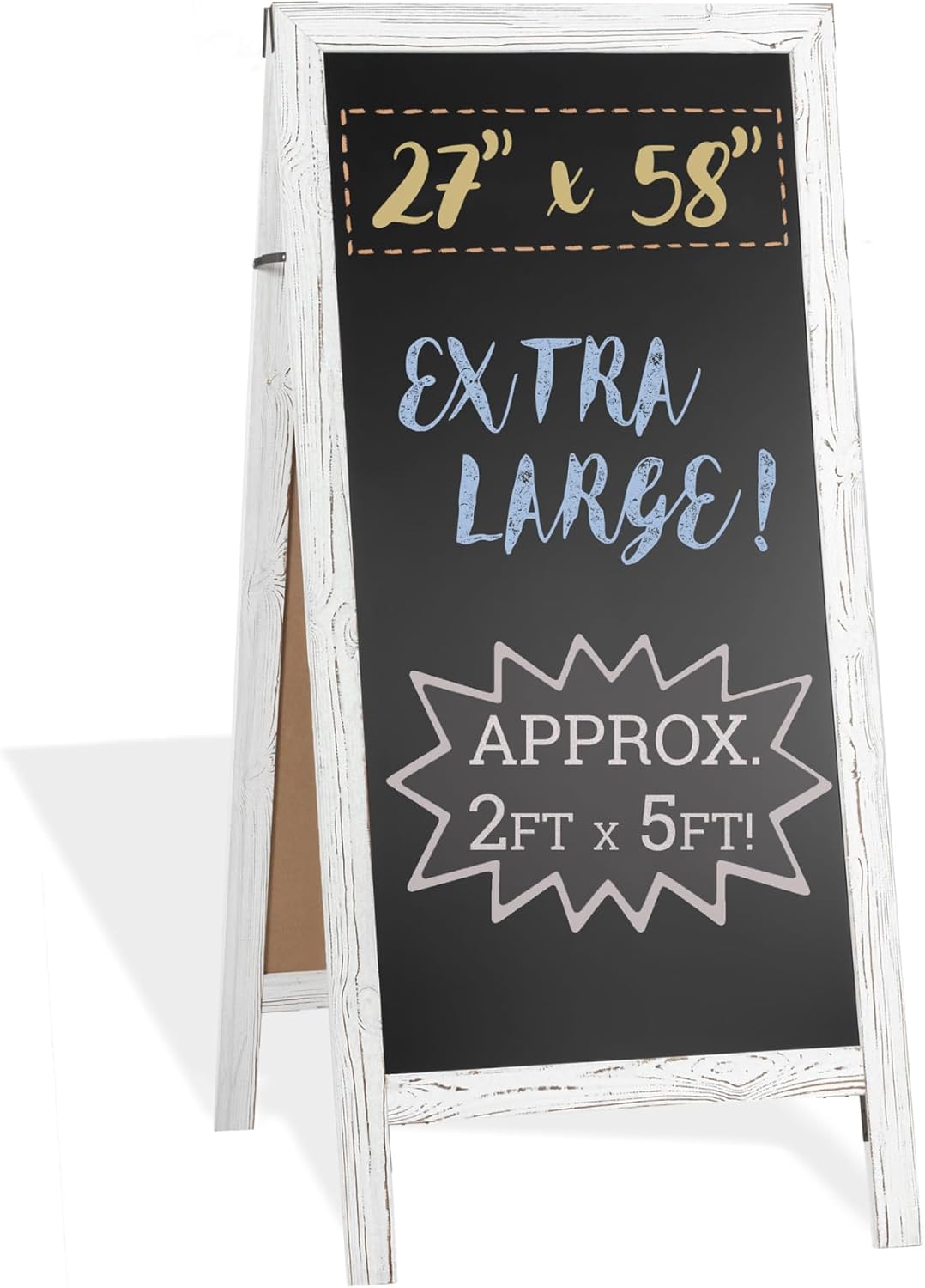Ilyapa A-Frame Chalkboard Sidewalk Sign - 58 x 27 inches, Folding Standing Sandwich Sign – White Menu Display for Restaurant, Business, or Weddings