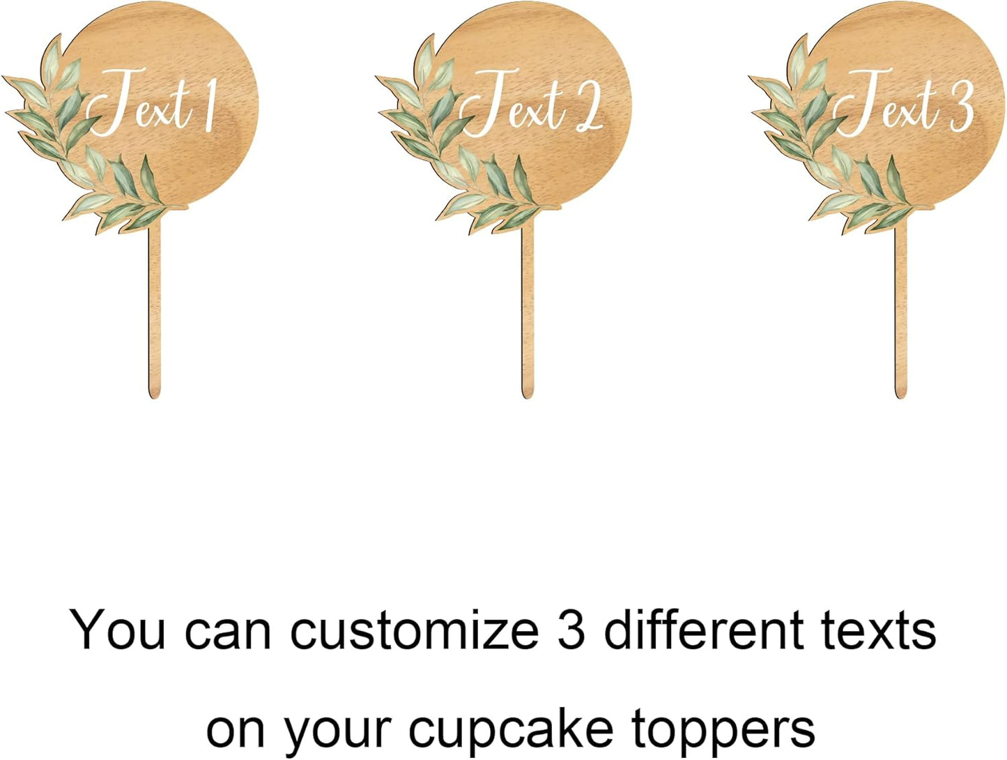 Custom Cupcake Toppers Cake Decorations in Wood for Wedding Engagement Baby Shower Birthday Party etc. (Design A / 36 PCS)