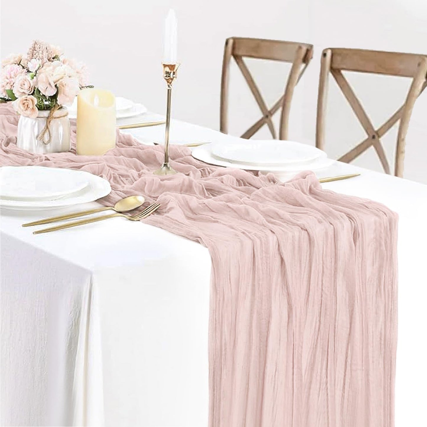 Dusty Pink Table Runner Cheese Cloth 10ft Gauze Runner Boho Cheesecloths Table Runner for Wedding Bridal Shower Birthday Sheer Fall Thanksgiving Boho Table Decoration
