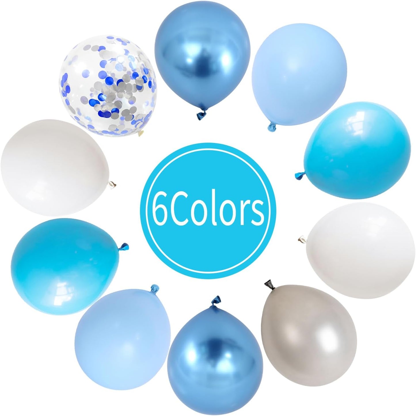 Blue Silver White Confetti Balloons Kit, Light Blues Metallic Blue Pastel Blue and Pearl Silver Birthday Balloon, for Boy Birthday Baby Shower Wedding Party Decor